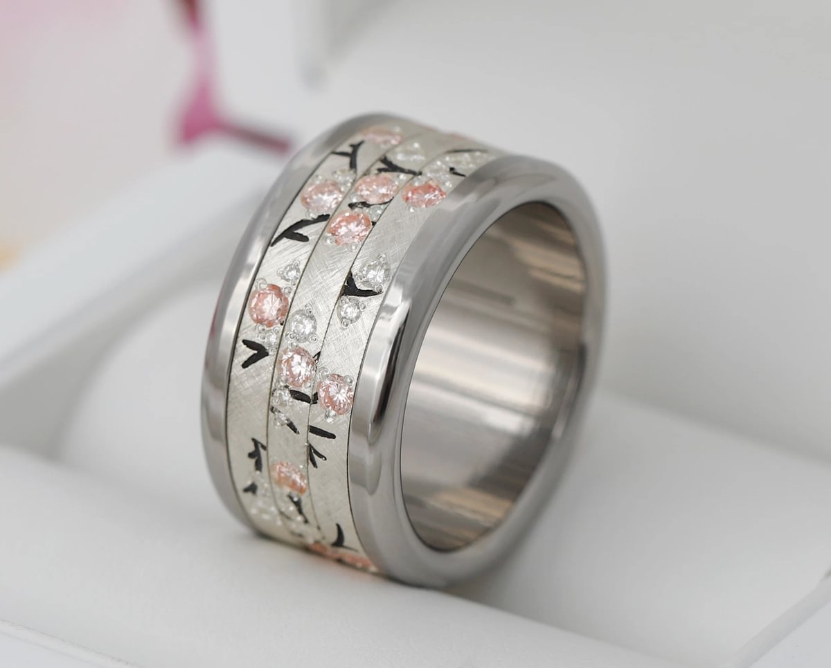 Innenring aus Silber (Medium Addon) Hanami 03 mit Diamanten und "Pur" rosa Diamanten für mood Luxus-Ring