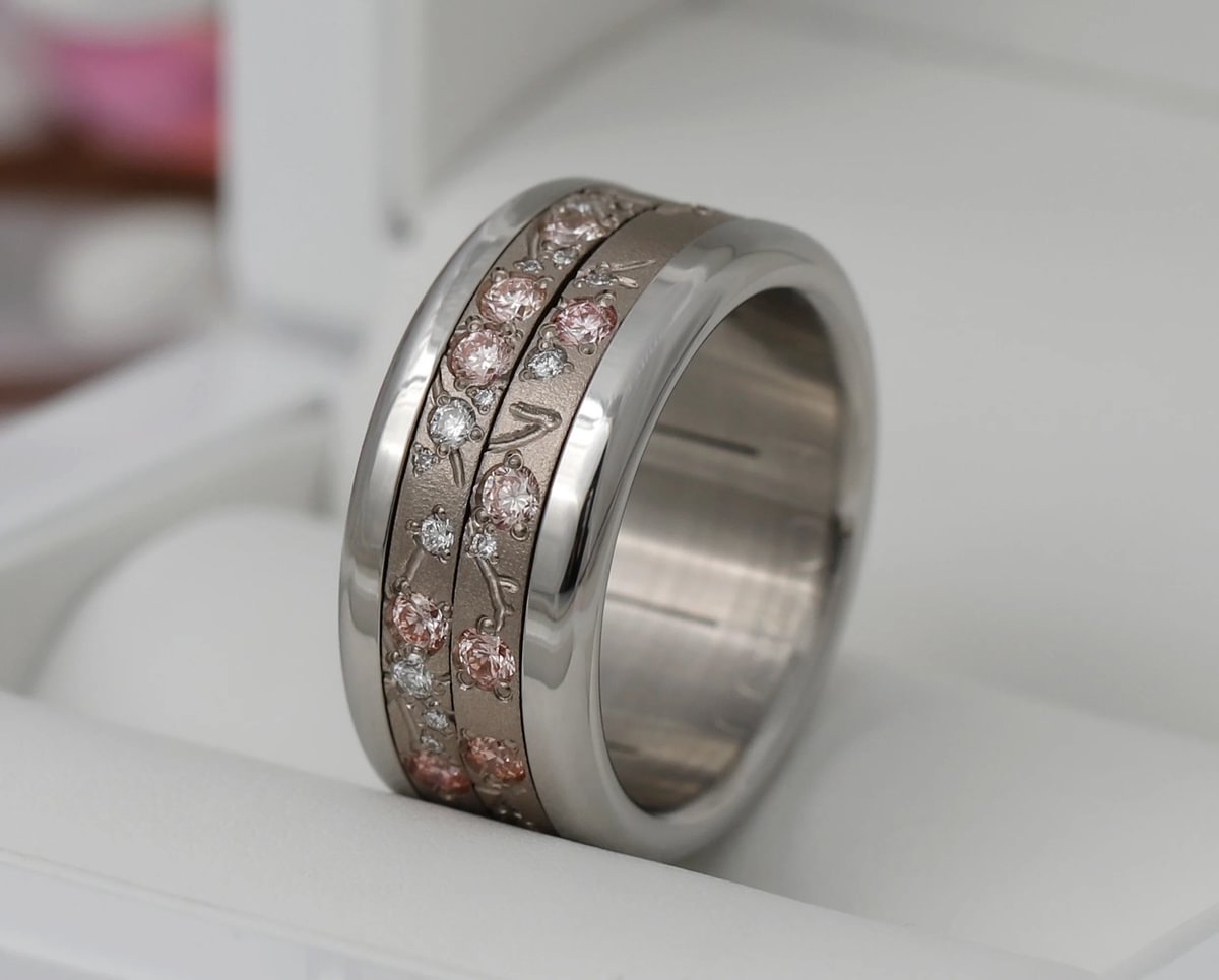Innenring aus 18K Graugold (Medium Addon) Hanami 03 mit Diamanten und "Pur" rosa Diamanten für mood Luxus-Ring