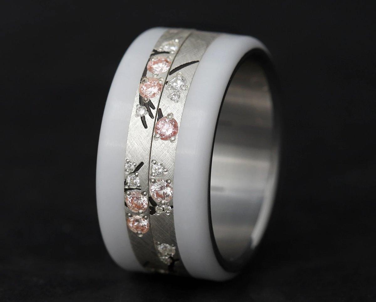 Innenring aus Silber (Medium Addon) Hanami 03 mit Diamanten und "Pur" rosa Diamanten für mood Luxus-Ring