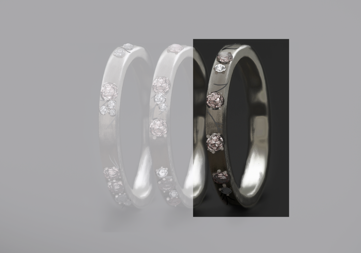 Innenring aus 18K Graugold (Medium Addon) Hanami 03 mit Diamanten und "Pur" rosa Diamanten für mood Luxus-Ring