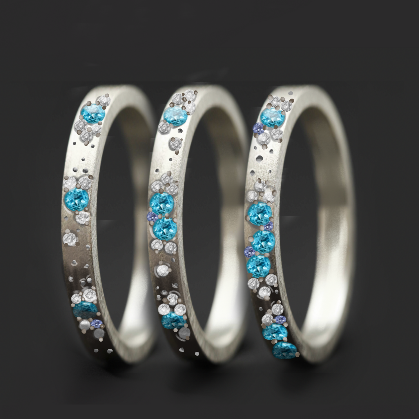 Innenring aus Silber (Medium Addon) Oygene 01 mit Topasen, Diamanten und hellblauen Saphire für mood Luxus Ring
