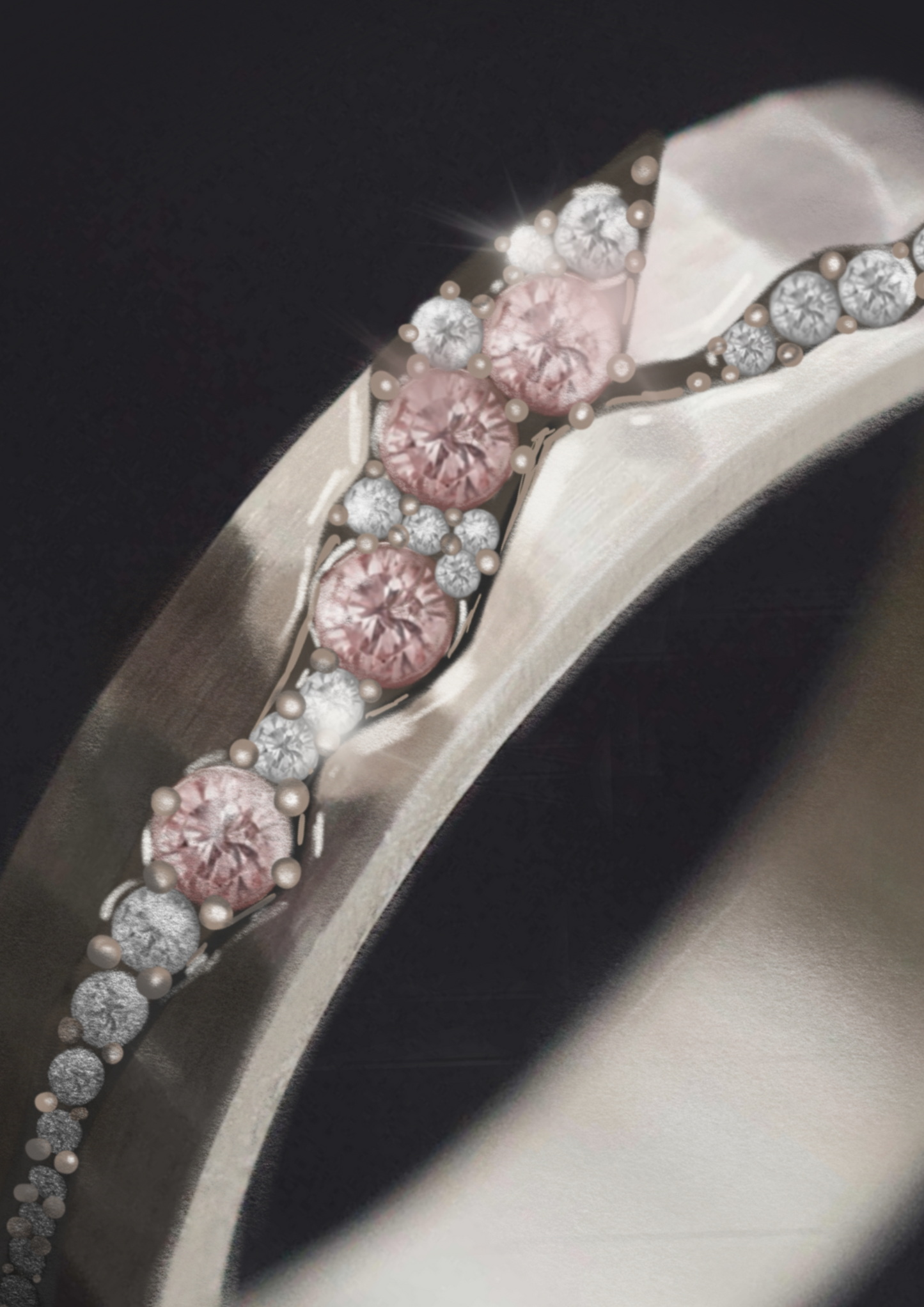 2/3 Addon Hanairo aus Silber mit Zermatter rosa Pur Diamanten und weissen Diamanten besetzt – für mood Ring