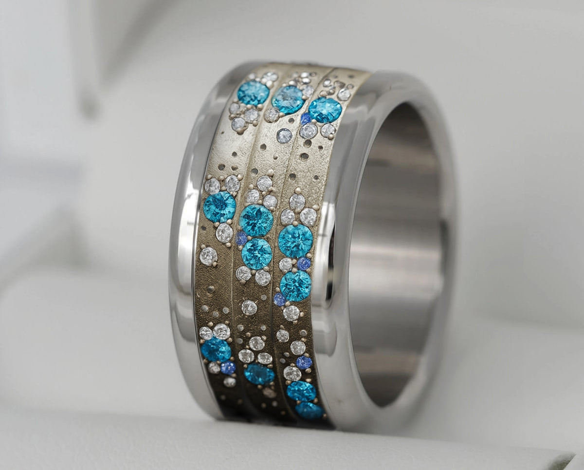 Innenring aus Silber (Medium Addon) Oygene 01 mit Topasen, Diamanten und hellblauen Saphire für mood Luxus Ring