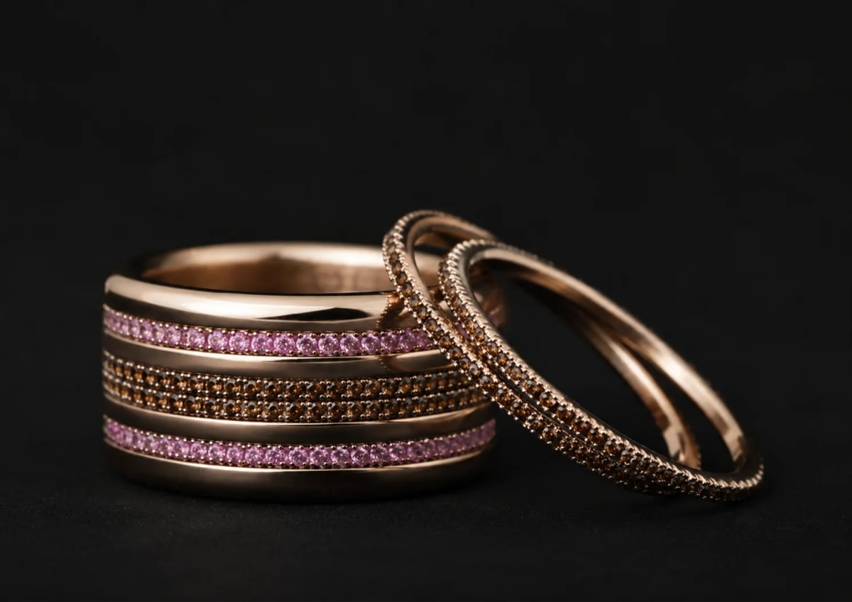 Mini Addon aus Edelstahl, vollständig mit 0.9mm rosa Saphiren besetzt – exklusiv für den Schweizer mood Ring