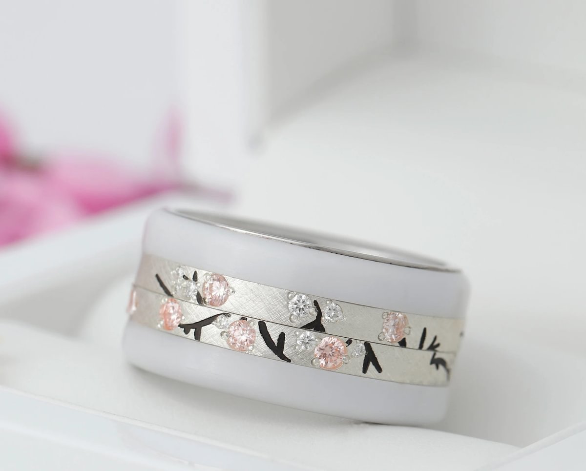 Innenring aus Silber (Medium Addon) Hanami 03 mit Diamanten und "Pur" rosa Diamanten für mood Luxus-Ring