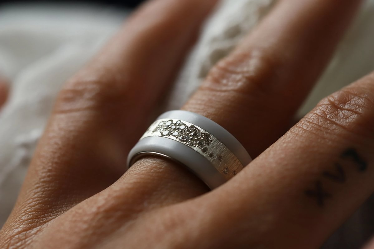 Luxus Damenring - Innenring aus Silber (2/3 Addon) Harrow "White" mit Diamanten