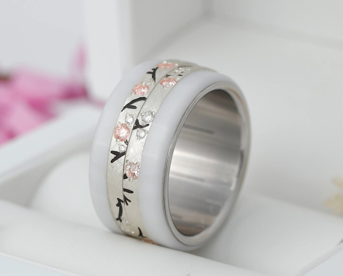 Innenring aus Silber (Medium Addon) Hanami 03 mit Diamanten und "Pur" rosa Diamanten für mood Luxus-Ring