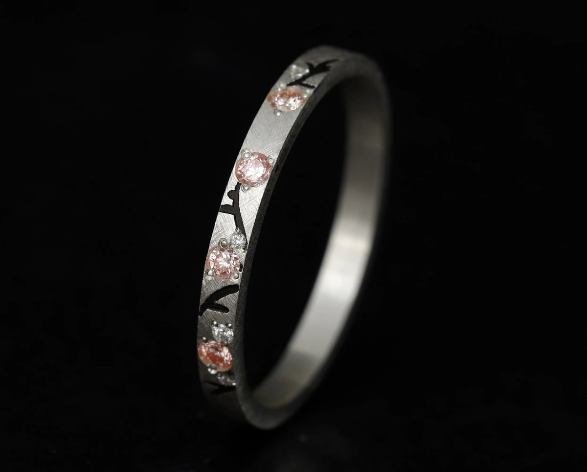 Innenring aus Silber (Medium Addon) Hanami 03 mit Diamanten und "Pur" rosa Diamanten für mood Luxus-Ring