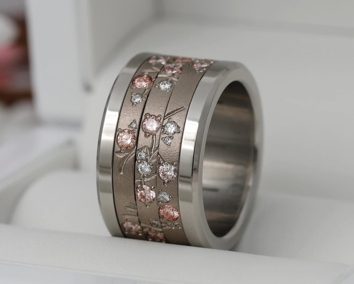 Innenring aus 18K Graugold (Medium Addon) Hanami 03 mit Diamanten und "Pur" rosa Diamanten für mood Luxus-Ring
