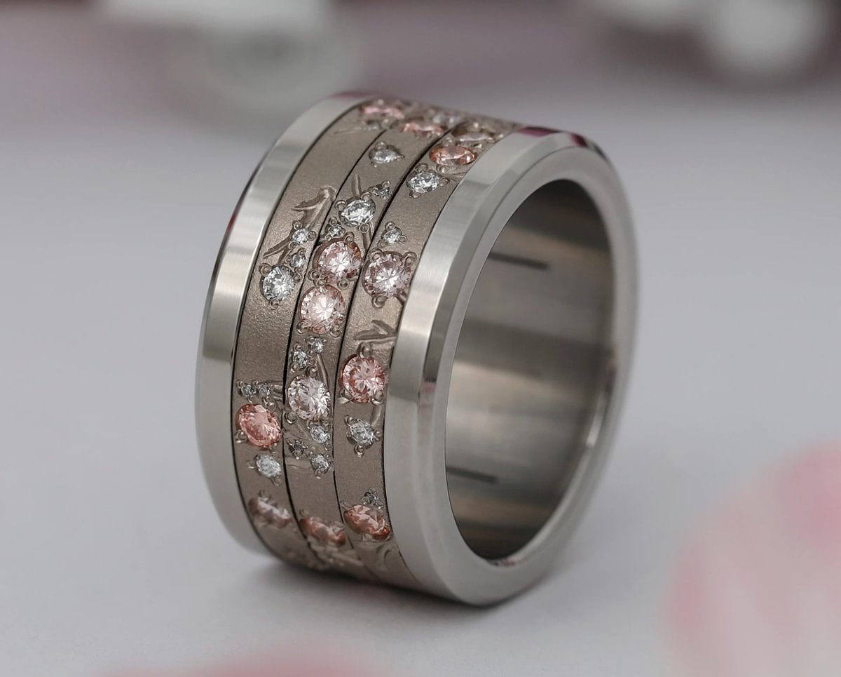 Innenring aus 18K Graugold (Medium Addon) Hanami 03 mit Diamanten und "Pur" rosa Diamanten für mood Luxus-Ring