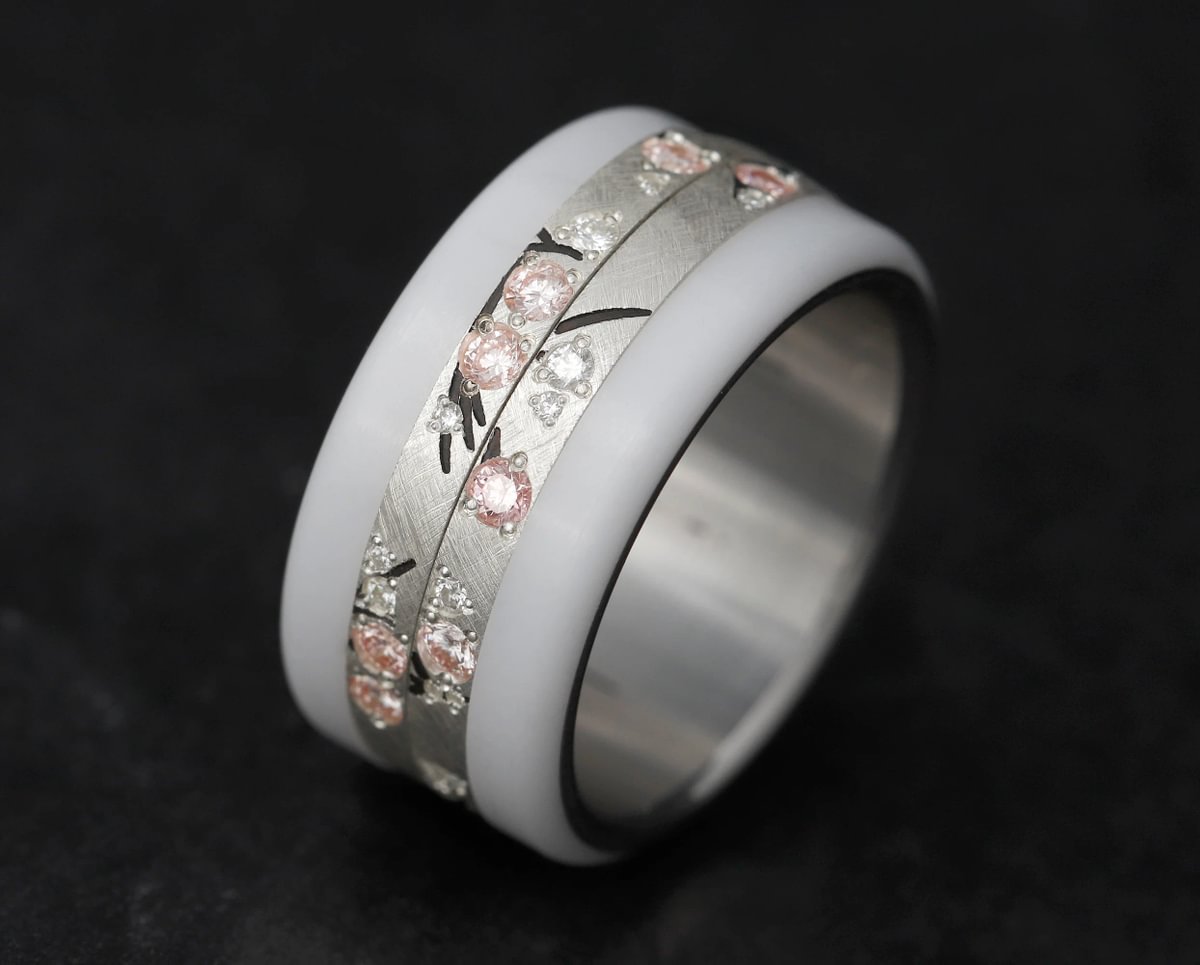 Innenring aus Silber (Medium Addon) Hanami 01 mit Diamanten und "Pur" rosa Diamanten für mood Luxus-Ring