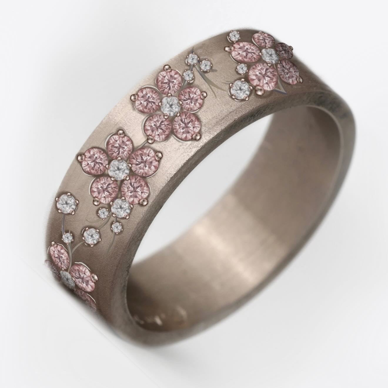 Addon Tsukihana mit "Pur" und weisse Diamanten besetzt für den auswechselbaren mood Ring