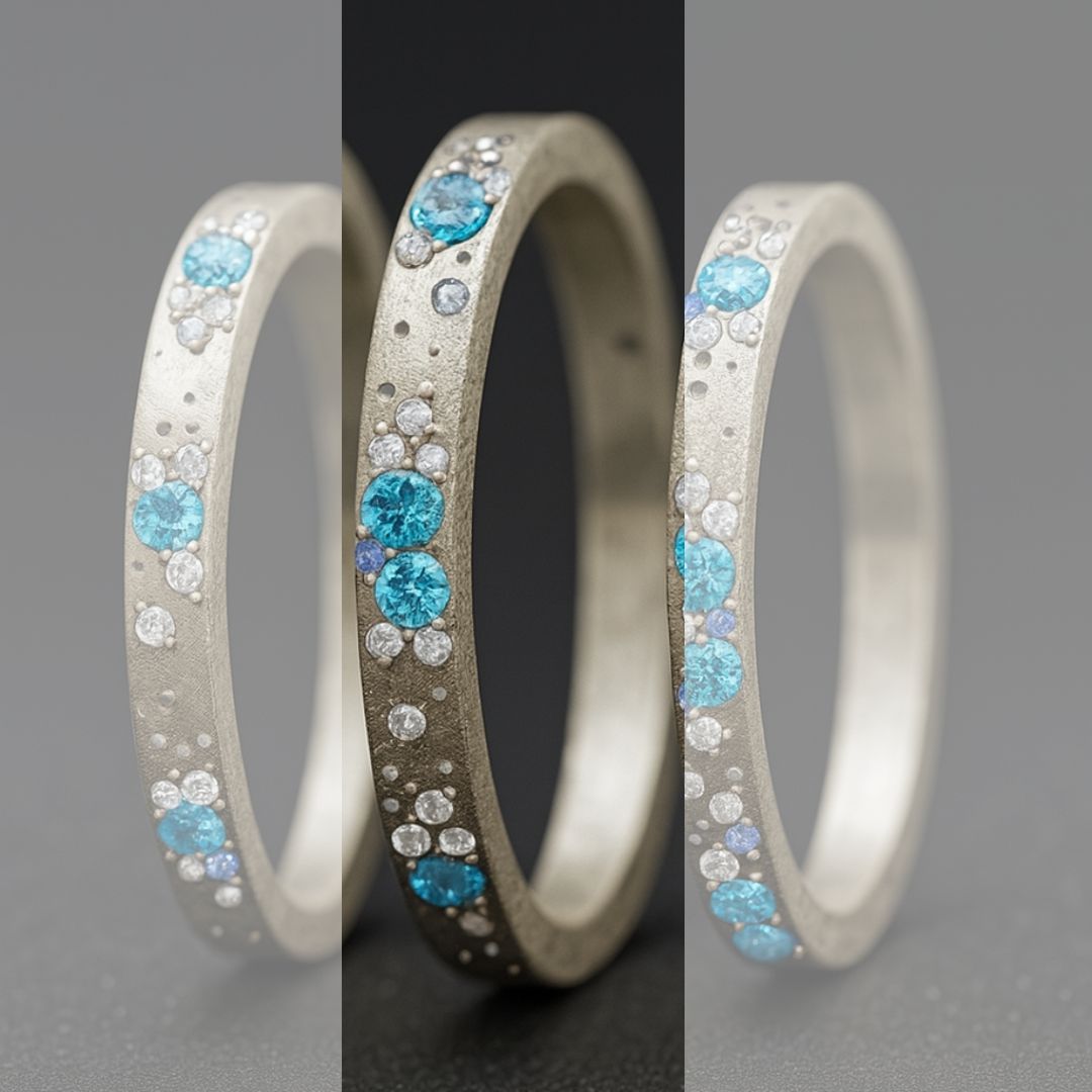 Innenring aus Silber (Medium Addon) Oygene 02 mit Topasen, Diamanten und hellblauen Saphire für mood Luxus Ring