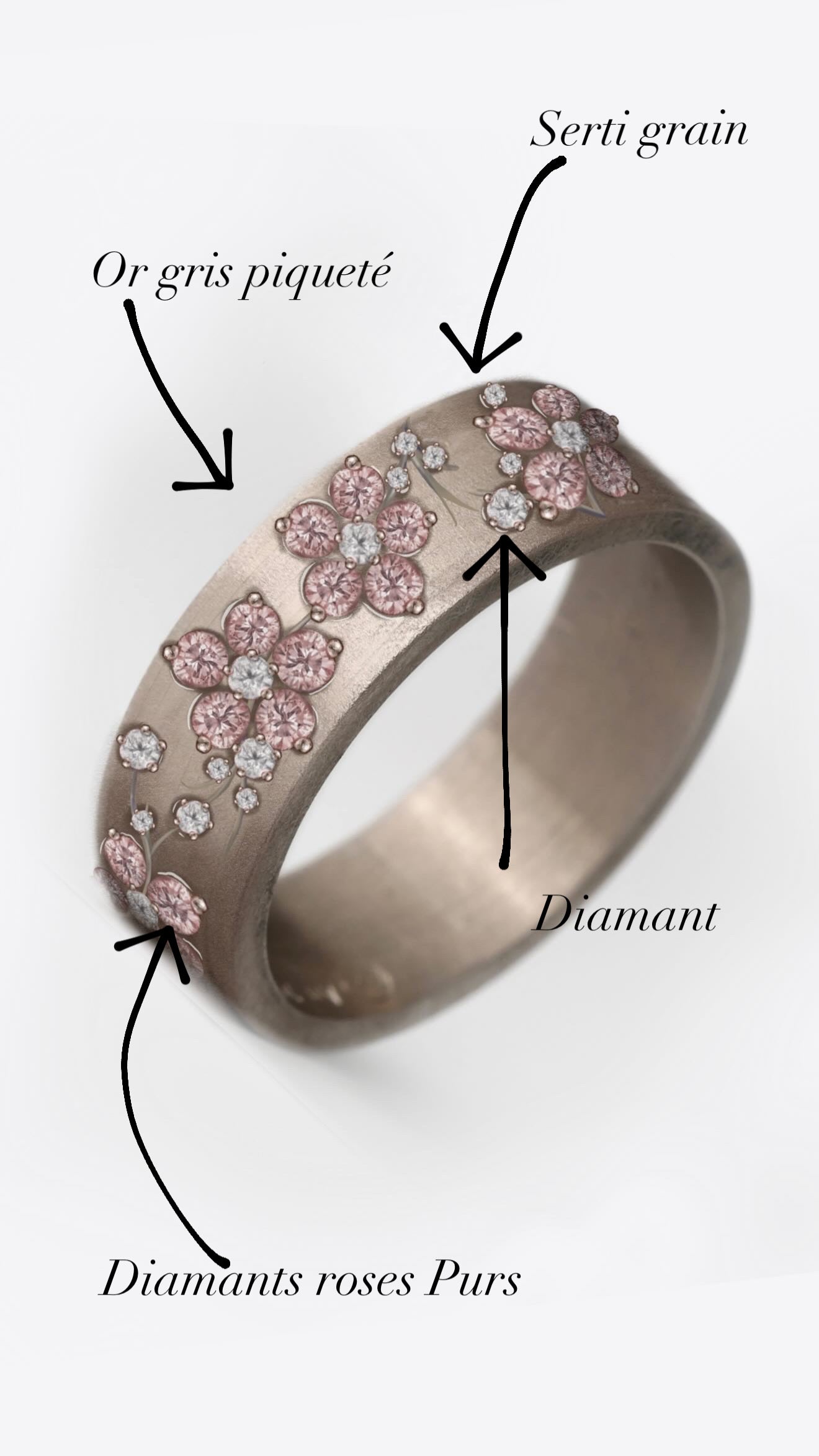 Addon Tsukihana mit "Pur" und weisse Diamanten besetzt für den auswechselbaren mood Ring