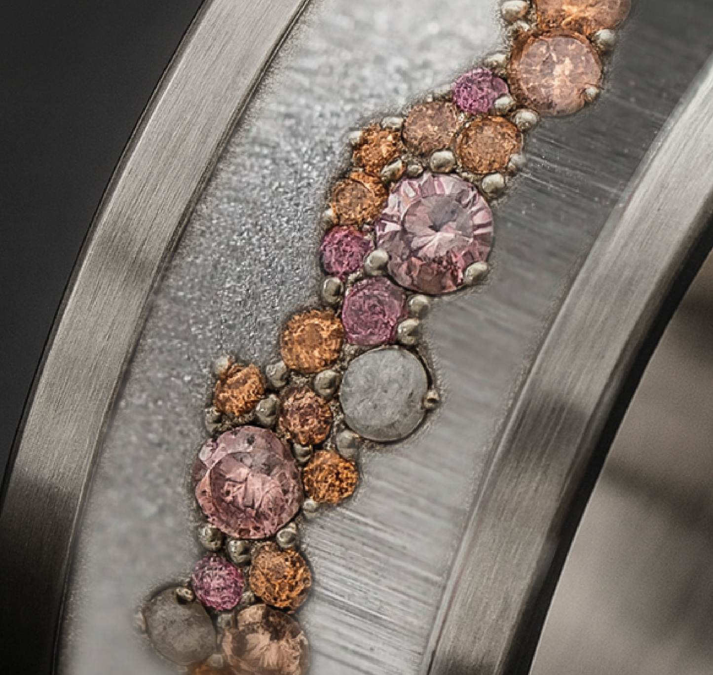 Anneau en argent ou or gris 18k (addon ou deux tiers) Precious Forest avec pierres précieuses pour bague mood de luxe