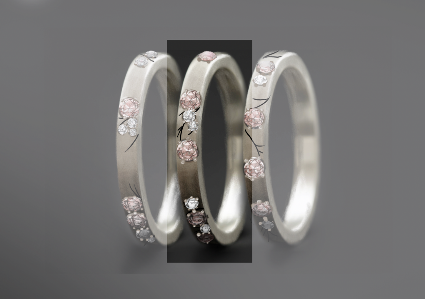 Innenring aus Silber (Medium Addon) Hanami 02 mit Diamanten und "Pur" rosa Diamanten für mood Luxus-Ring