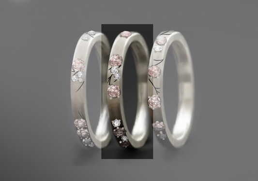 Innenring aus Silber (Medium Addon) Hanami 02 mit Diamanten und "Pur" rosa Diamanten für mood Luxus-Ring