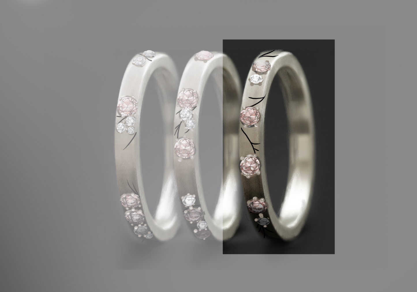 Innenring aus Silber (Medium Addon) Hanami 03 mit Diamanten und "Pur" rosa Diamanten für mood Luxus-Ring