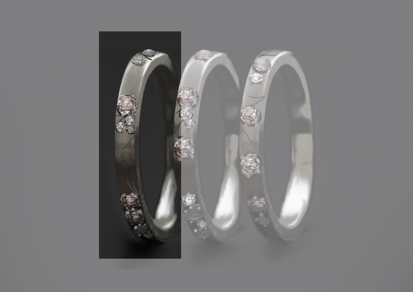 Innenring aus 18K Graugold (Medium Addon) Hanami 01 mit Diamanten und "Pur" rosa Diamanten für mood Luxus-Ring