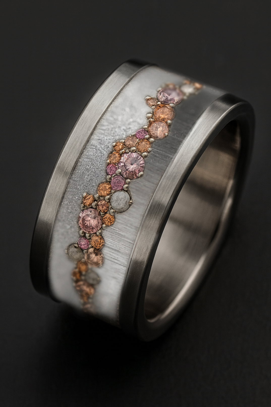Anneau en argent ou or gris 18k (addon ou deux tiers) Precious Forest avec pierres précieuses pour bague mood de luxe