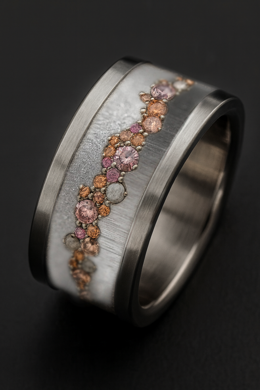 Anneau en argent ou or gris 18k (addon ou deux tiers) Precious Forest avec pierres précieuses pour bague mood de luxe