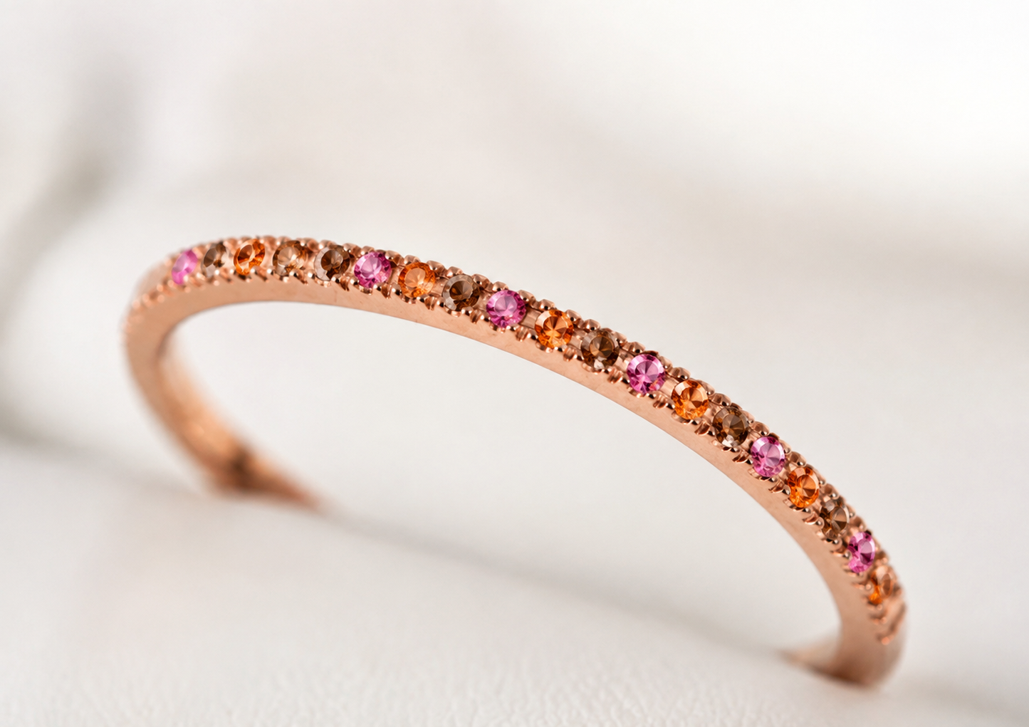 🍂 Mini addon « Rococo Chaleur » en acier serti de saphirs roses, orange & brun 0.9 mm