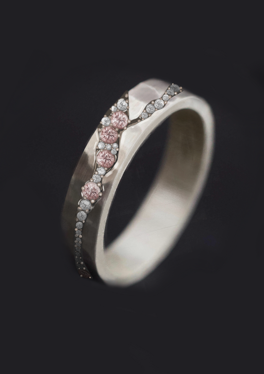 2/3 Addon Hanairo aus Silber mit Zermatter rosa Pur Diamanten und weissen Diamanten besetzt – für mood Ring