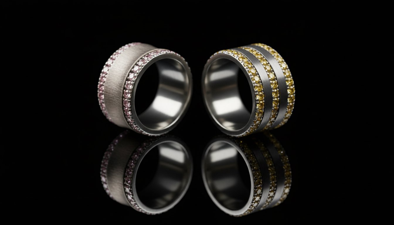 Large Fassung mit 2,1mm rosa Pur Diamanten auf einer Seite vollständig besetzt