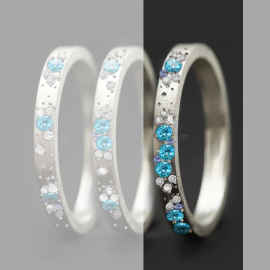 Innenring aus Silber (Medium Addon) Oygene 03 mit Topasen, Diamanten und hellblauen Saphire für mood Luxus Ring