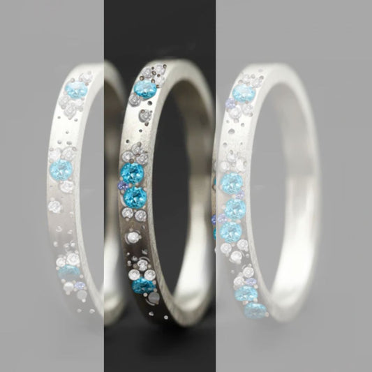 Innenring aus Silber (Medium Addon) Oygene 02 mit Topasen, Diamanten und hellblauen Saphire für mood Luxus Ring