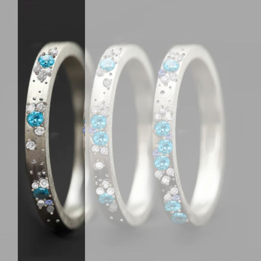 Innenring aus Silber (Medium Addon) Oygene 01 mit Topasen, Diamanten und hellblauen Saphire für mood Luxus Ring