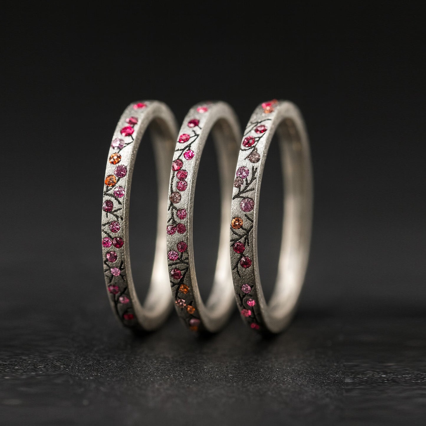 3 Innenringe aus Silber (Set von 3 Medium Addons) Herbstwind mit Edelsteinen für Luxus mood Ring