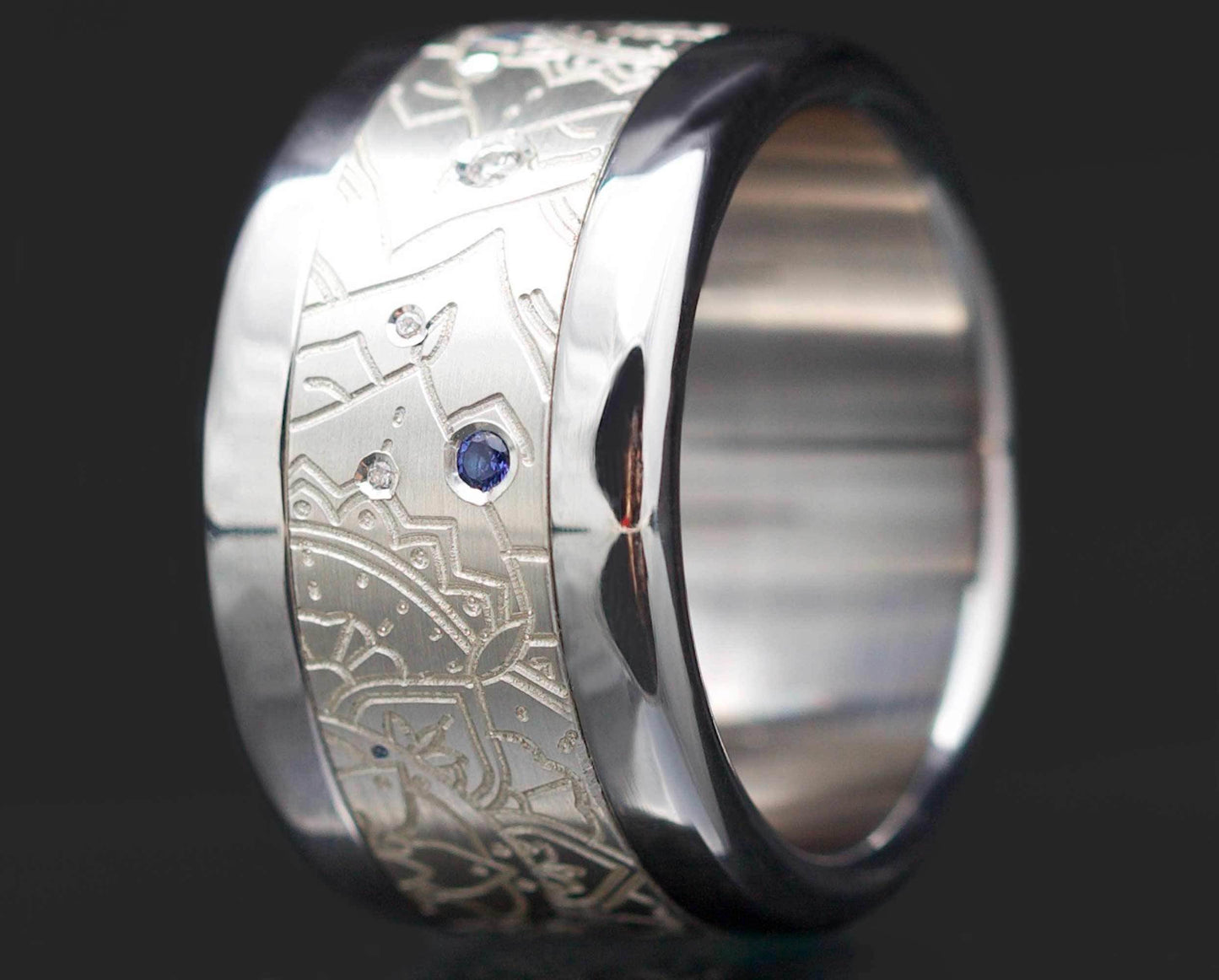 Addon aus Silber "LIANHUA " mit Saphiren und Diamanten besetzt
